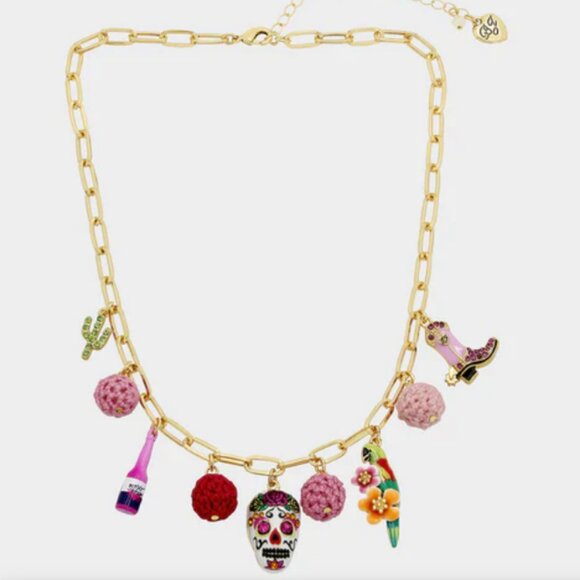 Betsey Johnson HOLA TO LOVE COWGIRL CHARM NECKLACE PINK NWT - Picture 2 of 8